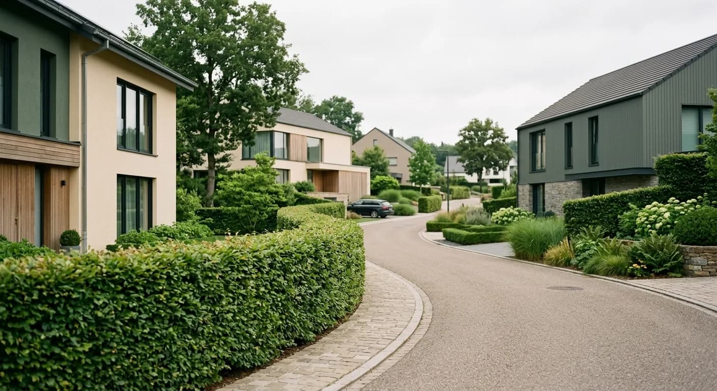Quartier suburbain moderne avec haies vertes à Strassen